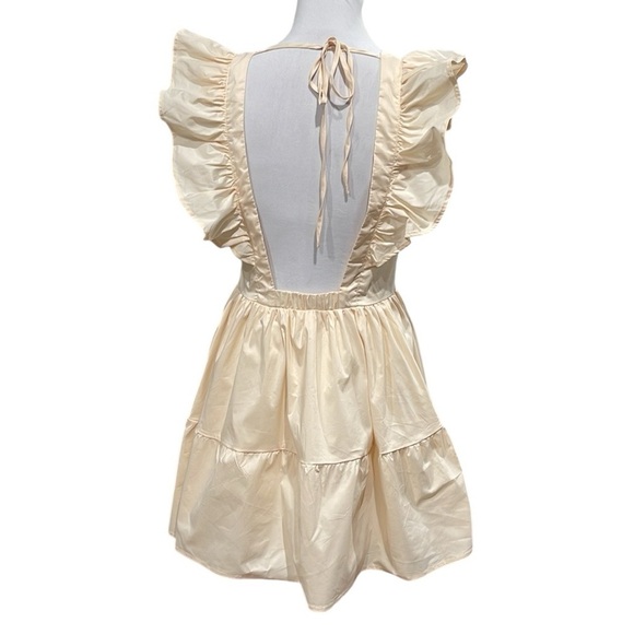 NWT Shop Neighbor Ruffled Shoulder Deep Vee Fit And Flare Mini Dress Cream SZ S - Picture 7 of 9